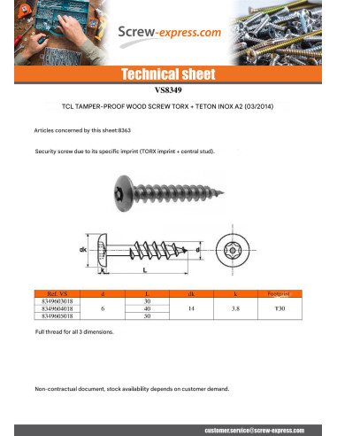1 x Screw Truss Security T30 with pin 6X40...