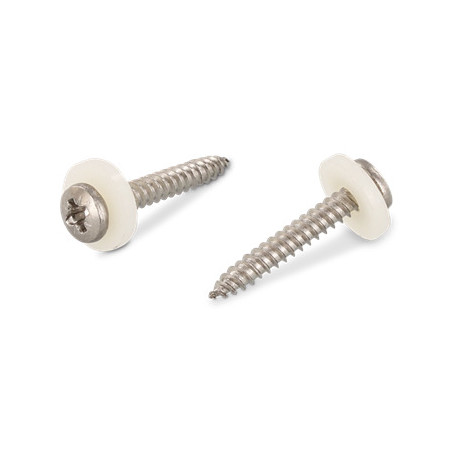 1 x Thread Rolling Screw Pan Head Pozi PZ2 + Washer Nylon 3.9X32 Stainless Steel A2 Natural