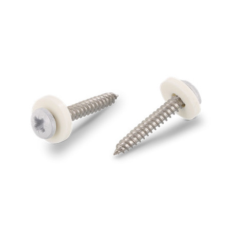 1 x Thread Rolling Screw Pan Head Pozi PZ2 + Washer Nylon 3.9X32 Stainless Steel A2 White
