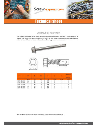 1 x Self Drilling Bimetal Hexagonal Head Flange...