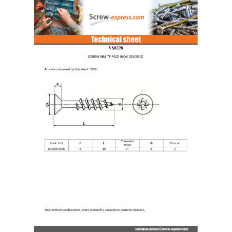 1 x Savis Chipsboard Screw Stainless Steel A2 Countersunk Head Pozi 4X40 Thread Length: 24
