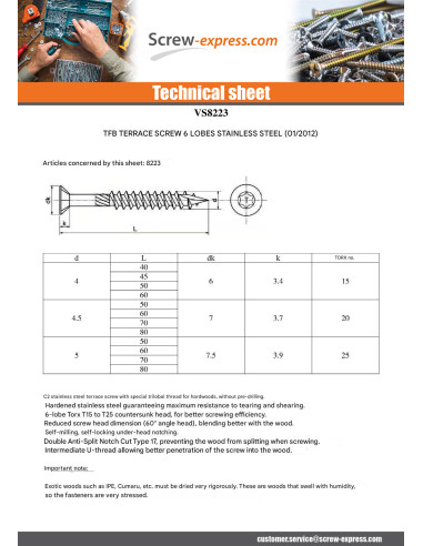 1 x Decking Screw Pan Countersunk Head T20...