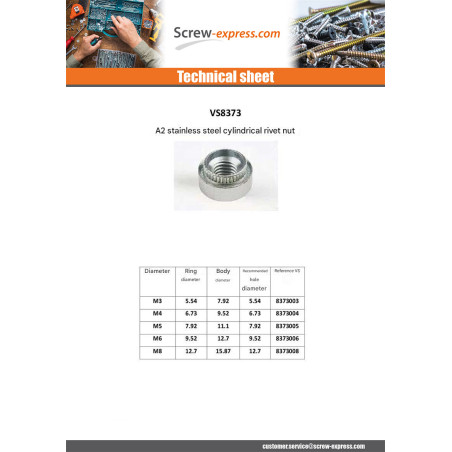 1 x Rivet Bushes Cylindrical M4 Thickness Material 10 Stainless Steel A2