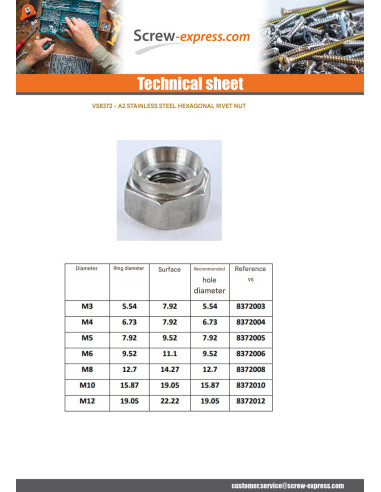 1 x Rivet Bushes Hexagonal M3 Thickness...