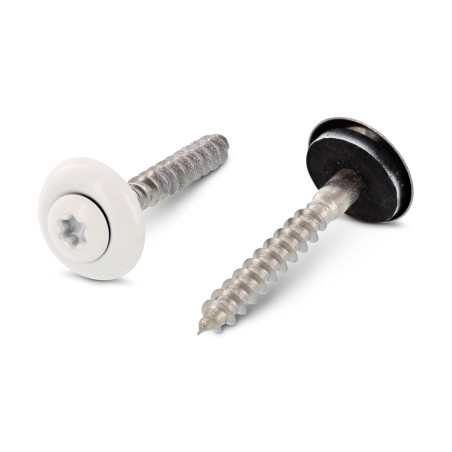 1 x Rsd Csk Woodscrews Bonded Sealing Washer Pan Countersunk Head T20 Stainless Steel A2 Ral9010/Pure White 4.5X60