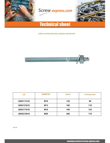 1 x Threaded Rod Anchor CHEMICAL M12X160...