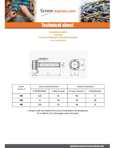 1 x Machine Screw Hexagonal Head Full Thread...