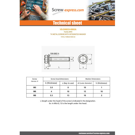 1 x Machine Screw Hexagonal Head Full Thread With RD IMP M5X16 Stainless Steel A2