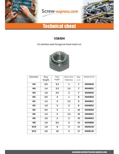 1 x Hex sheet metal nut M12 Stainless Steel A2...