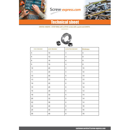 1 x Stop ring with screw Diameter Internal 20 Stainless Steel A2
