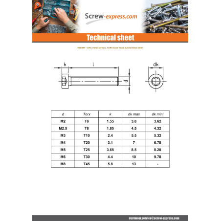 1 x Machine Screw Pan Head Low T25 M5X60 Thread Length: 38 Stainless Steel A2