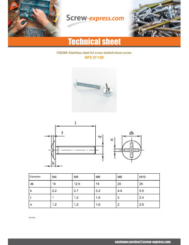 1 x Screw Mushroom Slotted In Cross M8X70 Full...