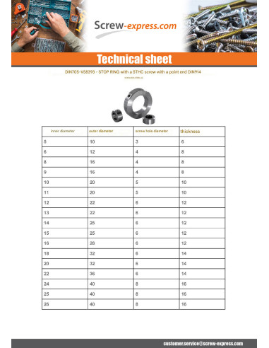 1 x Stop ring with screw Diameter Internal 10...