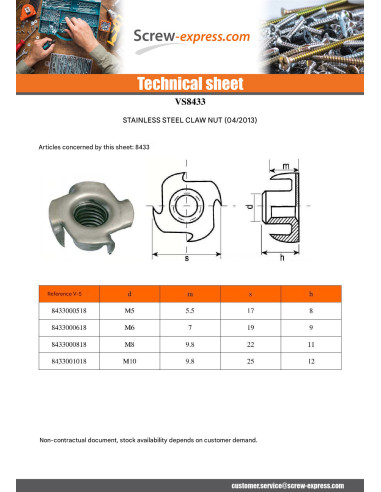 1 x T-Nut Stainless Steel A2 M10