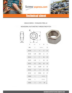 Hexagonal nut M12 Fine Thread Pitch 150 Stainless Steel A2 2