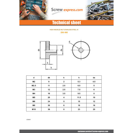 1 x Nut WHEELS Type High M10 Stainless Steel A1