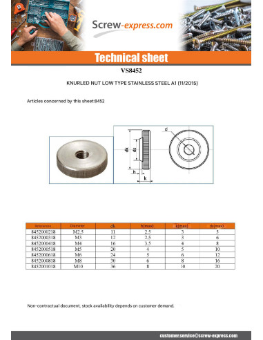 1 x Nut MOLETES Type Thin M2.5 Stainless Steel A1