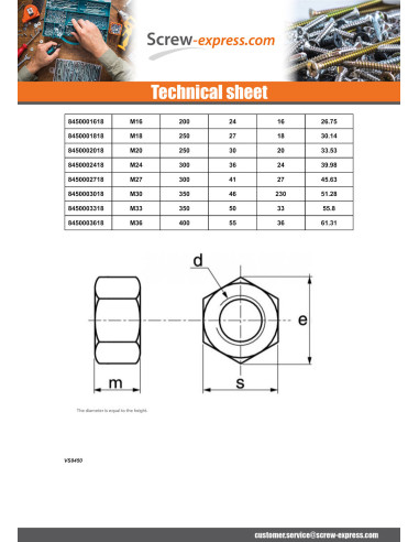1 x Nut Hh M8 Thickness 8 Stainless Steel A4