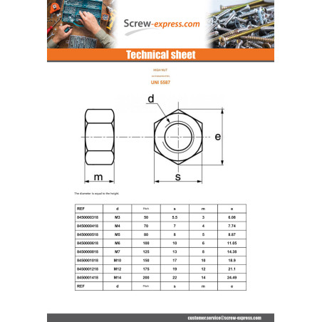 1 x Nut Hh M10 Thickness 10 Stainless Steel A4
