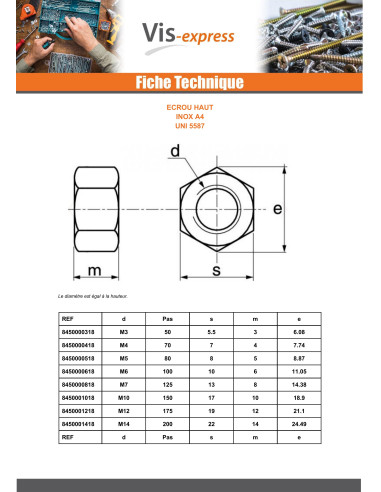 1 x Nut Hh M27 Thickness 27 Stainless Steel A4
