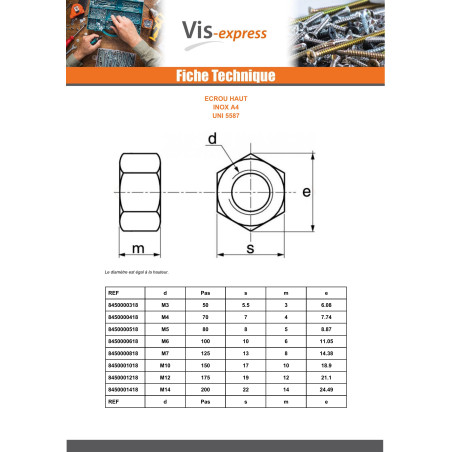1 x Nut Hh M27 Thickness 27 Stainless Steel A4