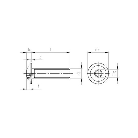 1 x Machine Screw Pan Head Flange T25 M5X35 Full Thread Stainless Steel A2