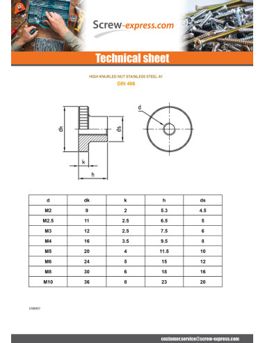 1 x Nut WHEELS Type High M2 Stainless Steel A1