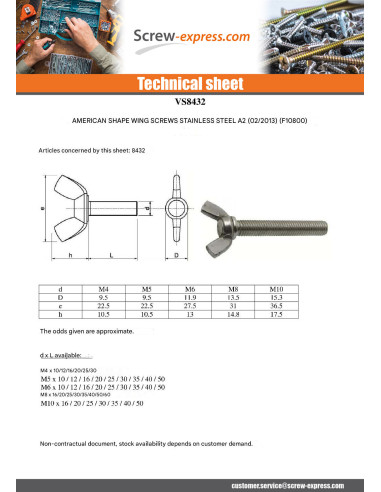 1 x Screw Wing M8X25 Form American Stainless...