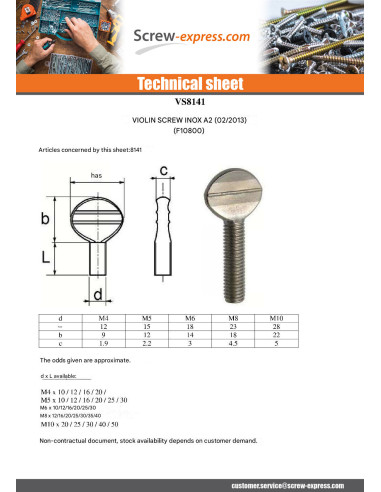 1 x Screw VIOLIN M8X30 Stainless Steel A2