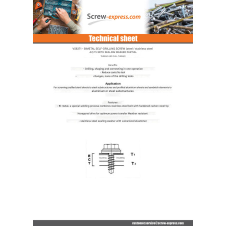 1 x Self Drilling Bimetal Hexagonal Head 5.5X35 Full Thread Neoprene Bonded Sealing Washer Epdm 16 Thickness Material 6