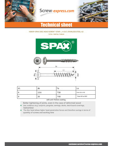 1 x Spax Carpenter Screw Disc Head Stainless...