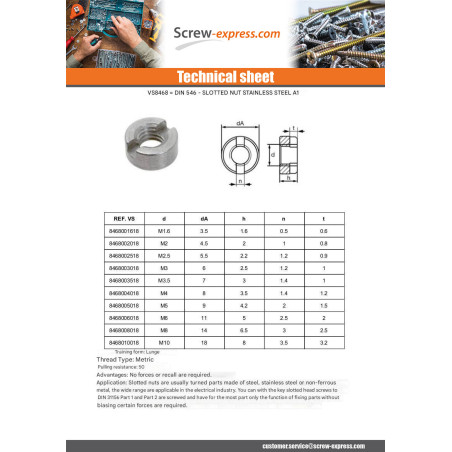 1 x Nut Cylindrical Slotted Stainless Steel A1 M4