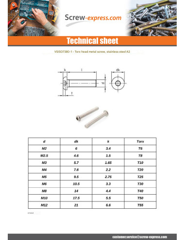 1 x Machine Screw Head Pan Head T25 M5X60 Full...