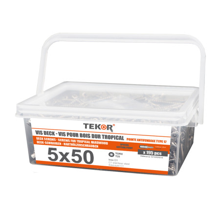 1 x Bucket of 195 Decking Screw 5X50 cut Type 17 Drilling Point Stainless Steel C1 AISI 410 Countersunk Head T25