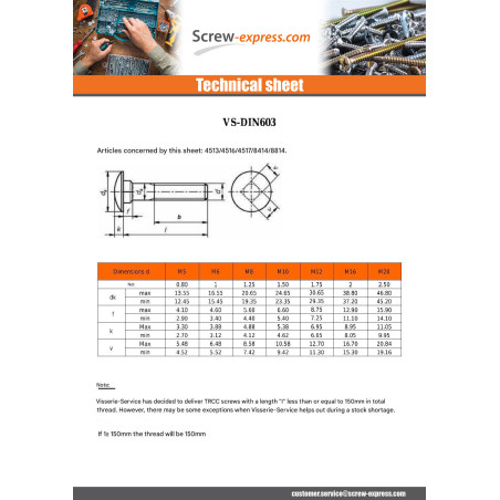 1 x Carriage Bolt Stainless Steel A2 M6X50 Partial Thread
