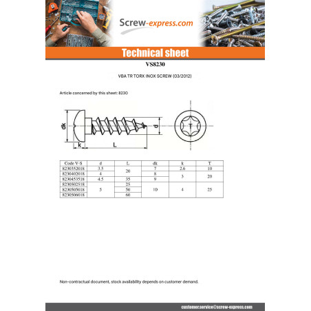 1 x Chipboard Screw Stainless Steel A2 Round Head 5X50 T25