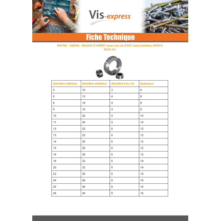 1 x Stop ring with screw Diameter Internal 5 Stainless Steel A2