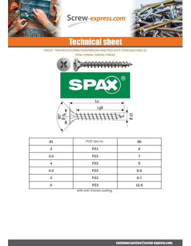 1 x Spax Wood Screw Countersunk Head Pozi PZ2...