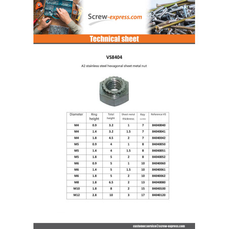 1 x Metal nut Hexagonal M12 Stainless Steel A2 Thickness Material 3