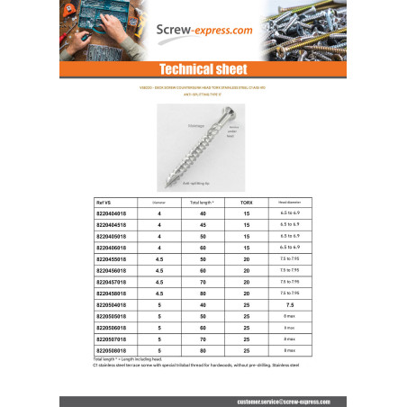 1 x Decking Screw Pan Countersunk Head T15 4X40 cut Type 17 Drilling Point Stainless Steel Stainless Steel C1 AISI 410