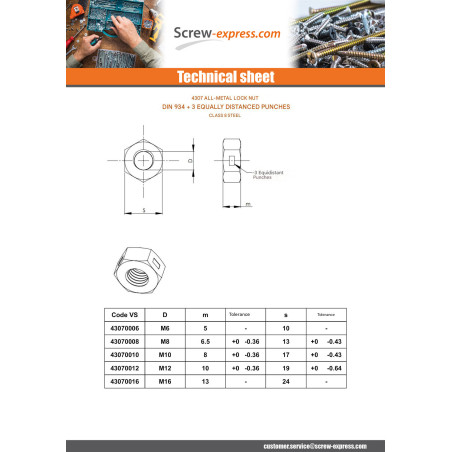 1 x All metal lock nut TRILOCK M8 Zinc Plated