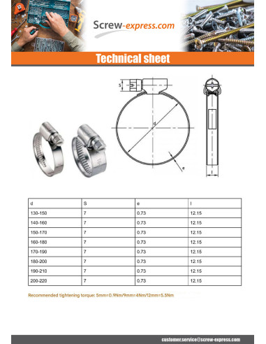 1 x Hose clamp Stainless Steel W4 Diameter 8 to...