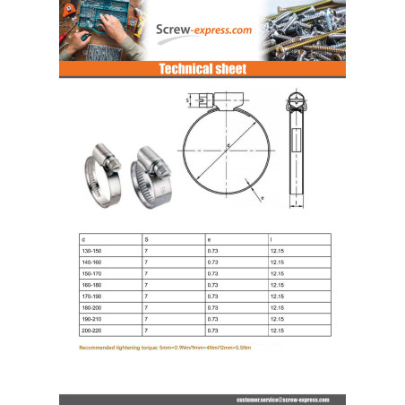 1 x Hose clamp W3/A2 Diameter 60 to 80 bandwidth 12 Screw Zinc Plated