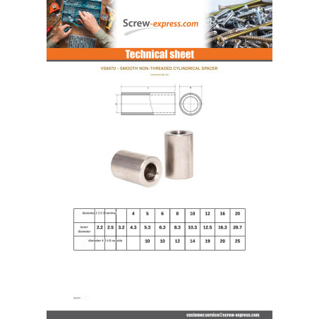 1 x Coupling Nut Cylindrical Smooth 5X8 Diameter Internal 2.5 Stainless Steel