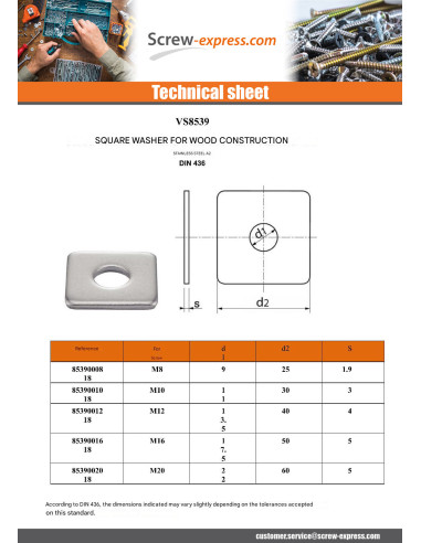 1 x Square Washers For Wood Construction M20...
