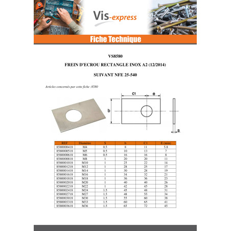 1 x Lock D Nut RECTANGLE Of Diameter M5 Stainless Steel A2