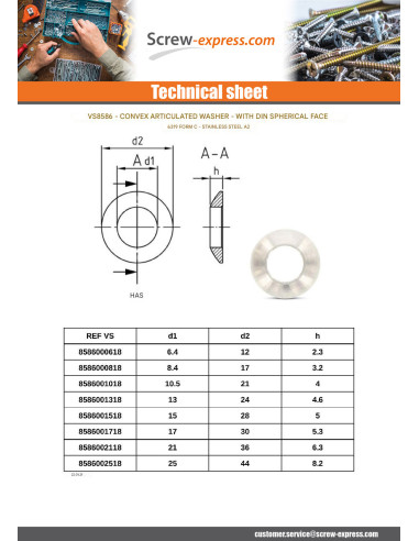 1 x Spherical washer form VS Stainless Steel A2...
