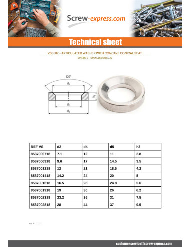 1 x Washer CONCAVE form D Stainless Steel A2...