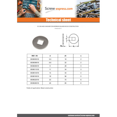 1 x Washer Especially For Wood Constructions Type Screw Stainless Steel A2 22X72X6