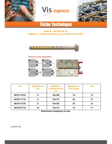 1 x Screw Concrete Bimetal Stainless Steel A4...